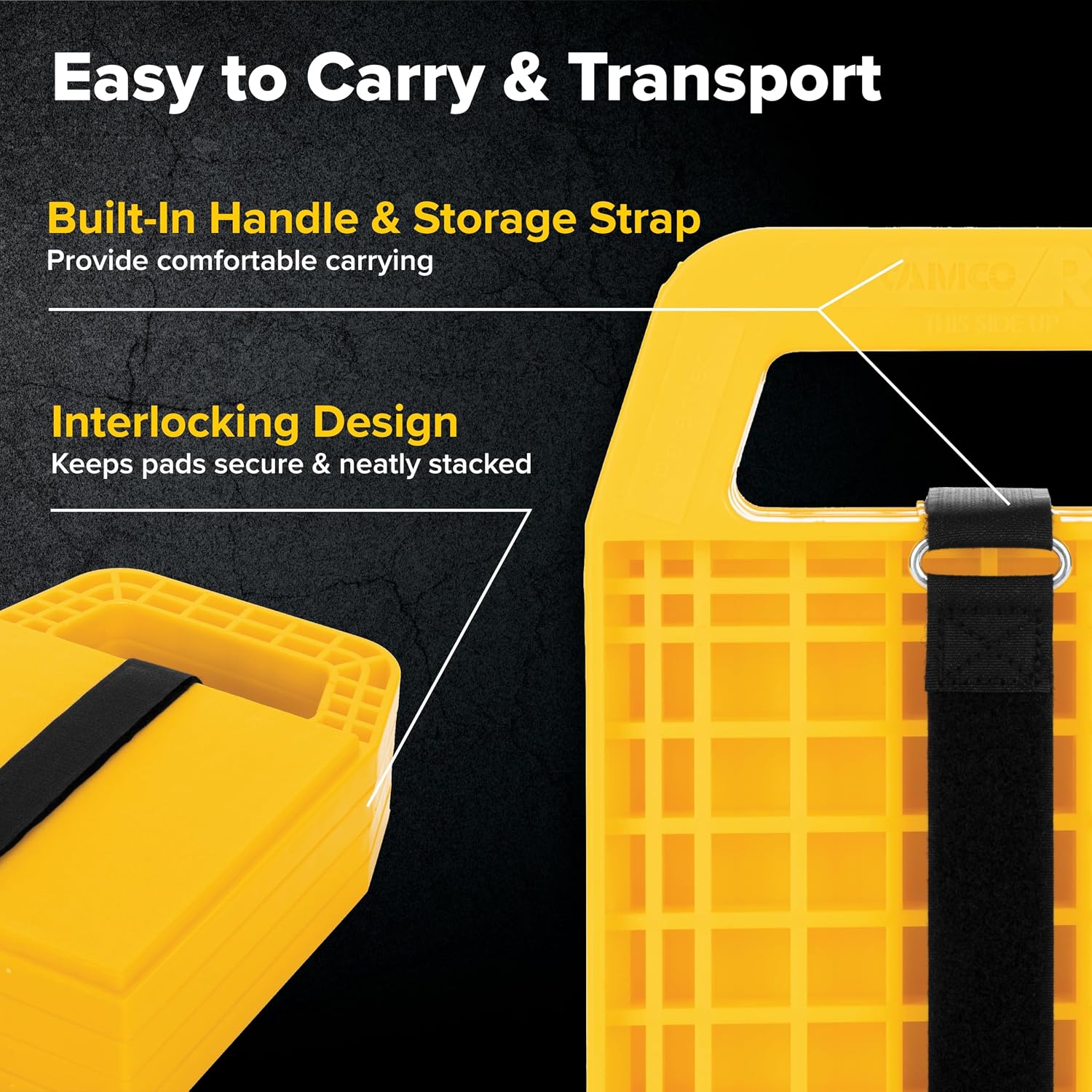 Camco RV Stabilizing Jack Pads - Features Interlocking Design & Includes Handy Strap for RV Storage and Organization - Molded of Strong UV Stabilized Polypropylene - 4-Pack (44595)