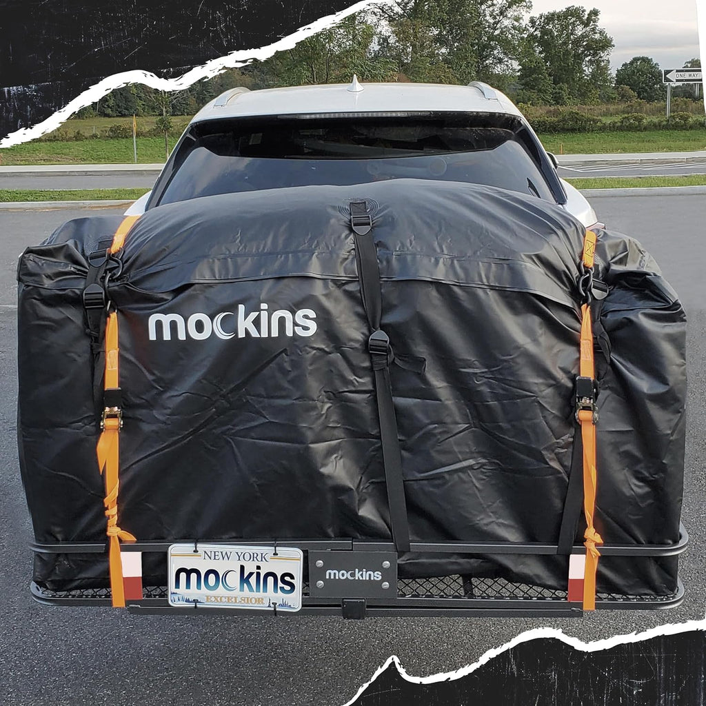 Mockins 25 Cu Ft XL Heavy Duty Trailer Hitch Cargo Carrier Bag All-Weather | 60"x24"x31" Cargo Bag for Hitch Carrier | Waterproof Truck Bed Storage | Vehicle Soft-Shell Carriers w/ Straps, Lock, & Case