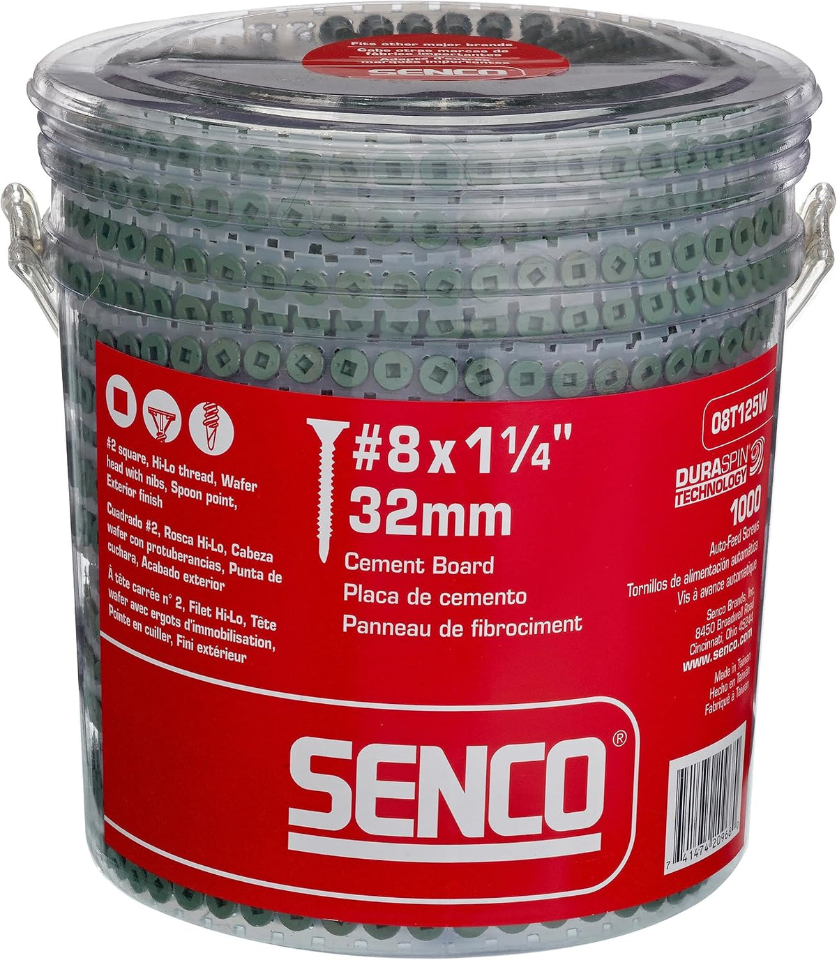 senco duraspin #8x1-1/4 collated cement board screw (08t125w), main product view