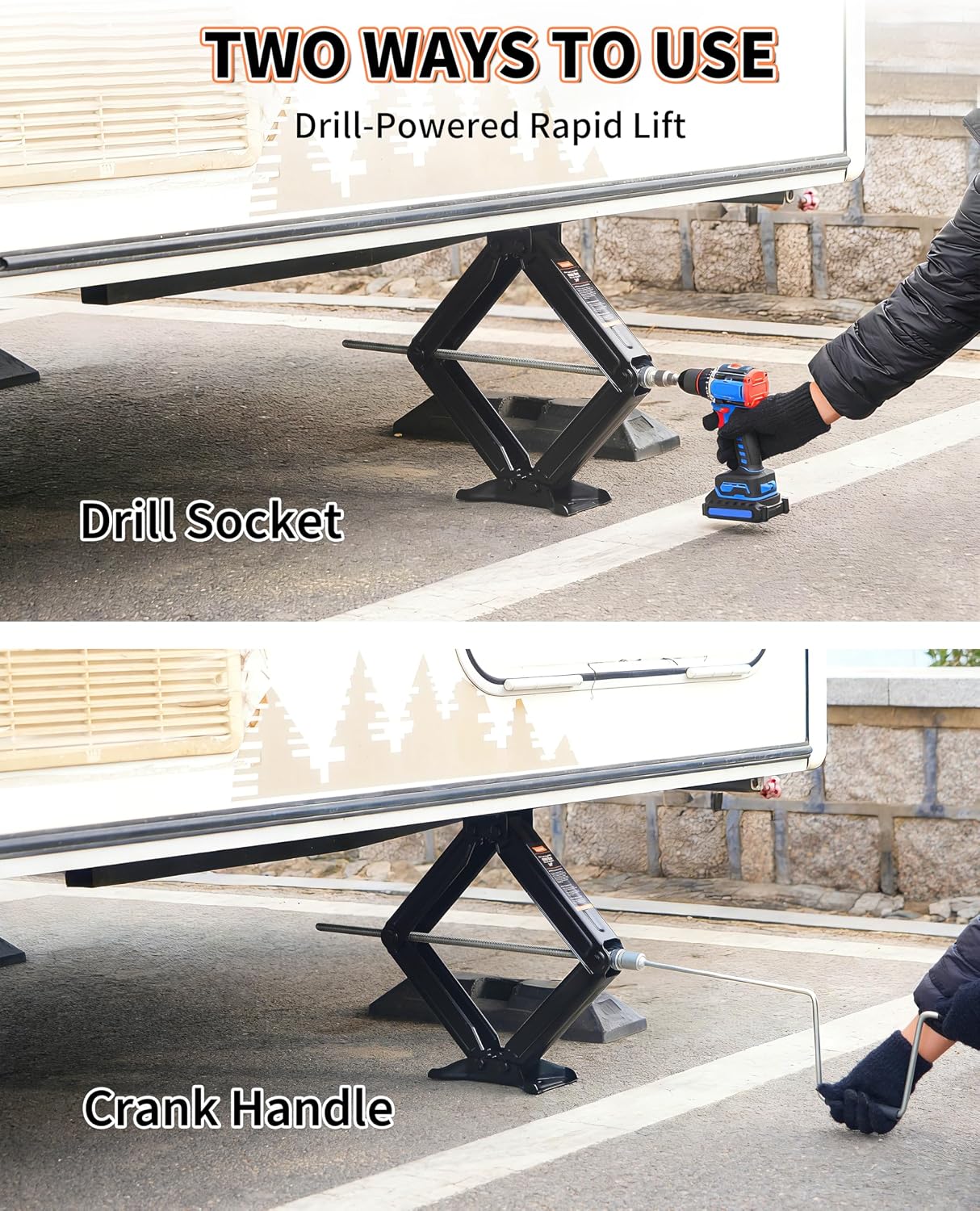OULEME 24" RV Camper Scissor Jack, 6500 lbs Travel Trailer Leveling Stabilizer with Crank Handle & Drill Socket - Set of 4