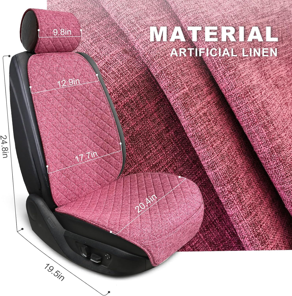 bopuovre linen front car seat covers breathable fabric, side view
