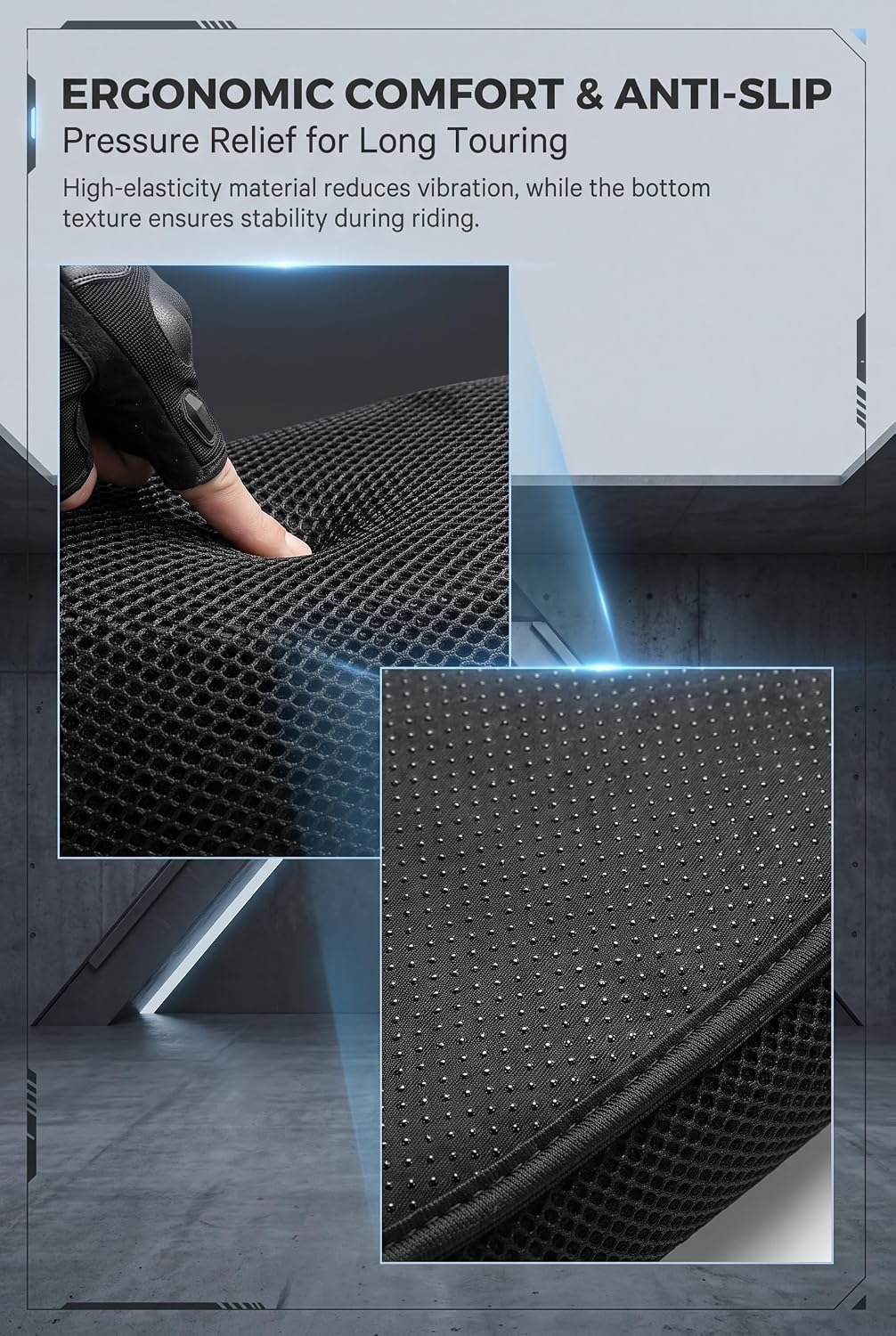 Motorcycle Seat Cover, 3D Honeycomb Mesh Breathable Scooter Seat Cushion, Anti-Slip Heat Relief Moped Pad, Universal Protective Accessories for Most Motorcycles, Scooters (Black)