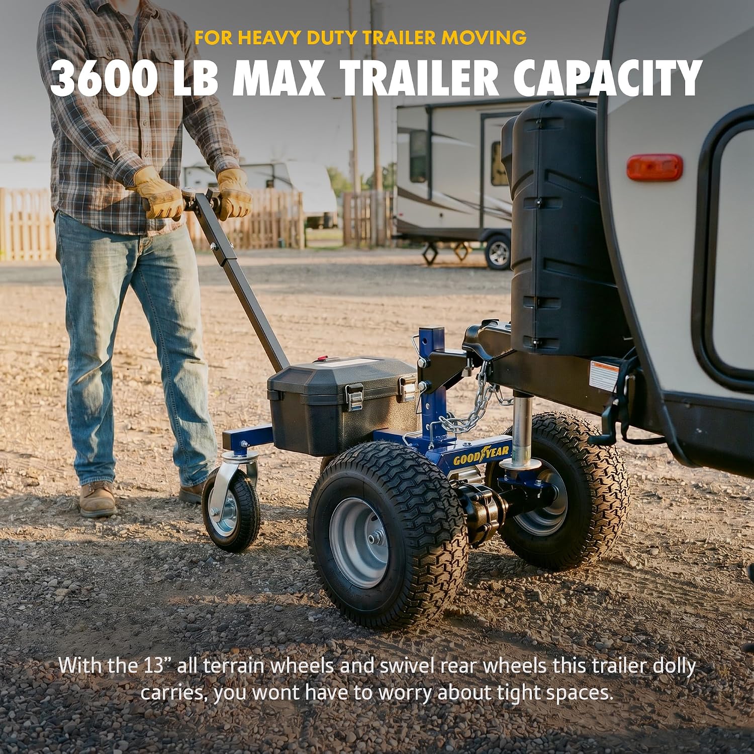 Goodyear 3600LBS Electric Trailer Dolly 2'' Ball Hitch Max Tongue Wt. 600LB