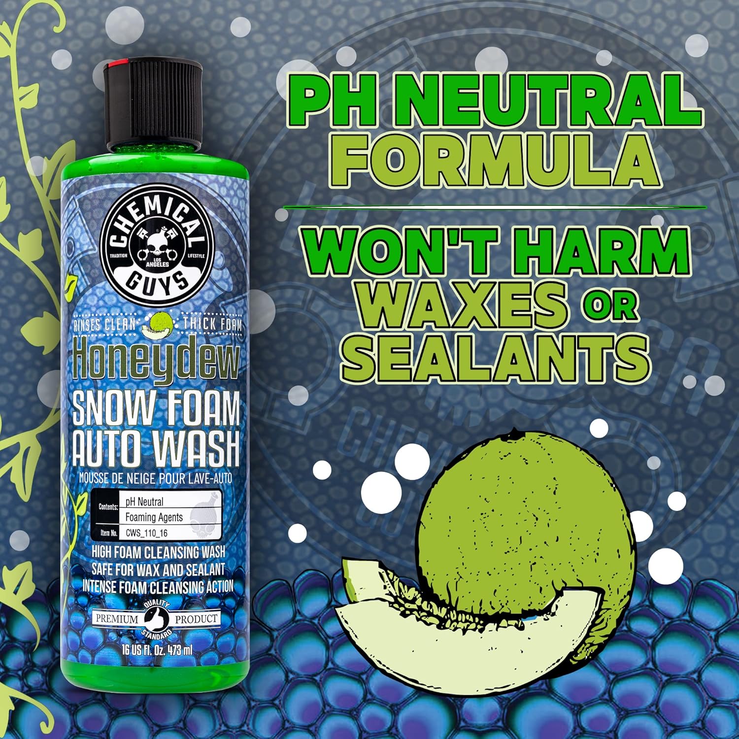 Chemical Guys Car Wash Soap for Foam Cannon or Bucket, Honeydew Snow Foam Car Wash Soap for Trucks, Motorcycles, RVs & More, Super Suds, Honeydew Scent - 64 oz (Half Gallon)