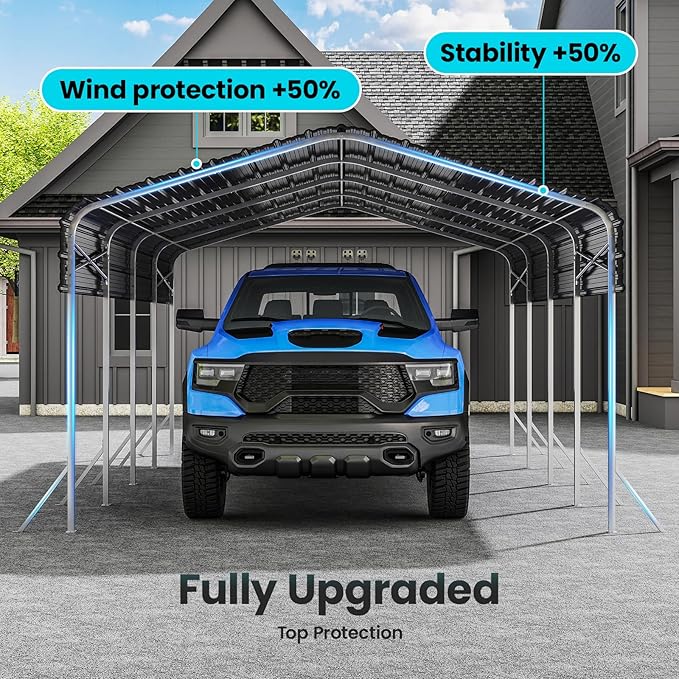 12x20Ft Carport, Heavy Duty Metal Car Port, All-Weather Protection, Easy - Image 7