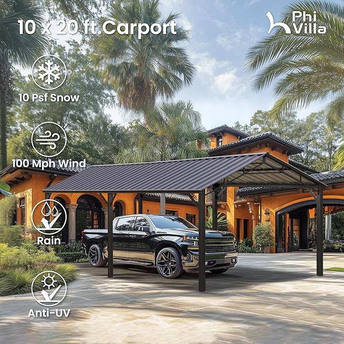 PHI VILLA 10 x 20 ft Carport Metal Carports - Image 5
