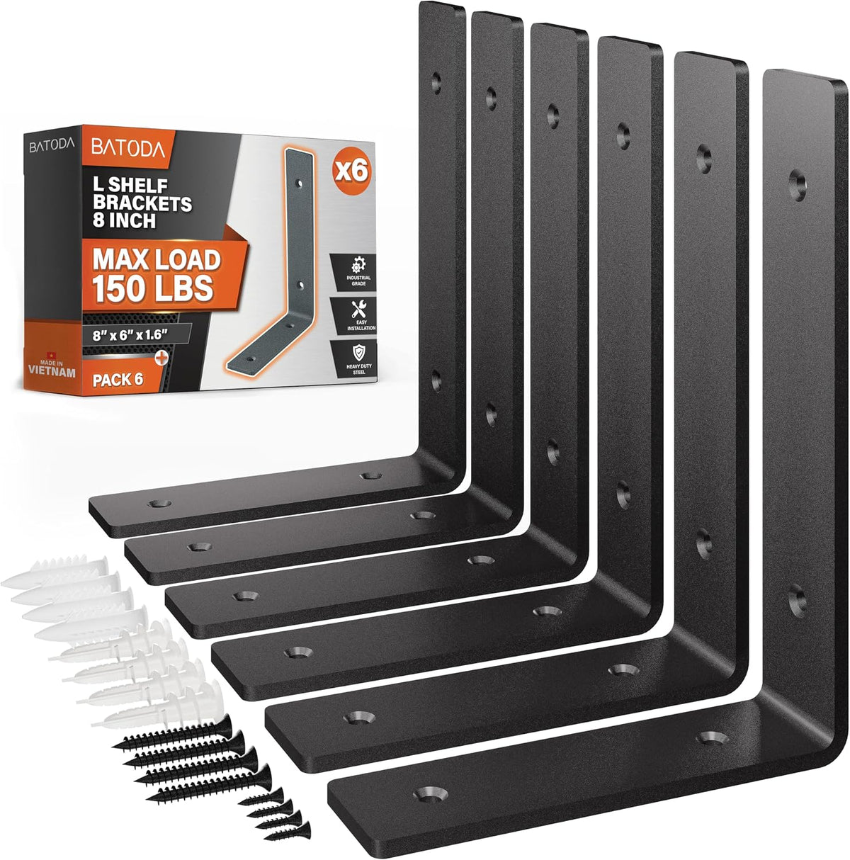 batoda 8" heavy duty shelf brackets for floating, main product view