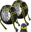 KJE 2 Pack Reflective Tow Dolly Straps Heavy Duty,Car Tow Dolly Basket Straps with Flat Hook, 10,000 lbs Breaking Strength, Fits 14"-19" Tires Wheels for Car Hauler Trailer