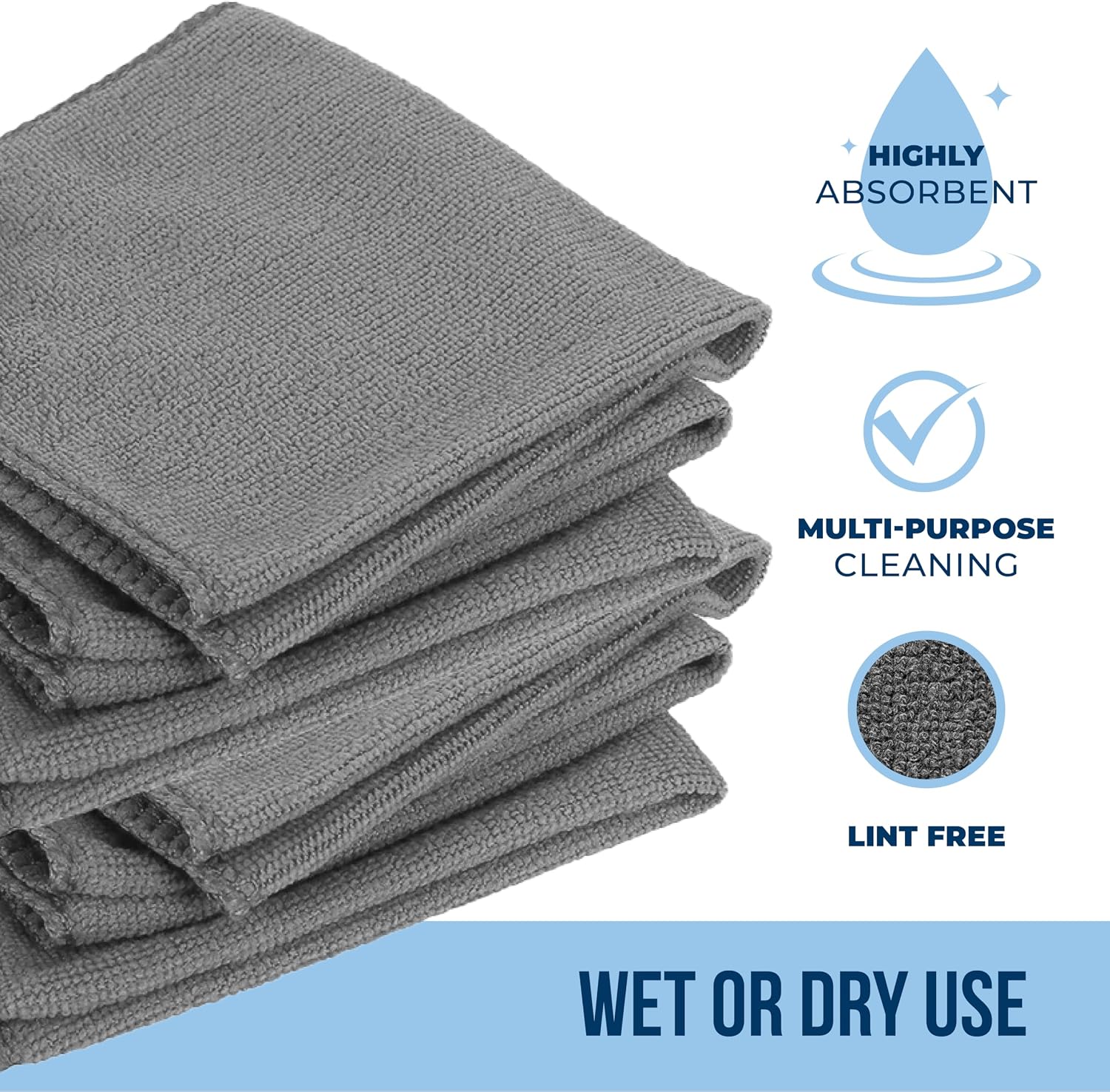 GREEN LIFESTYLE Microfiber Cleaning Cloth 11.5" x 11.5" 150 Pack - Edgeless Microfiber Towels for Cars, Cleaning Rags, Lint Free Car Microfiber Towel, Reusable Cleaning Cloths for House, Garage (Grey)