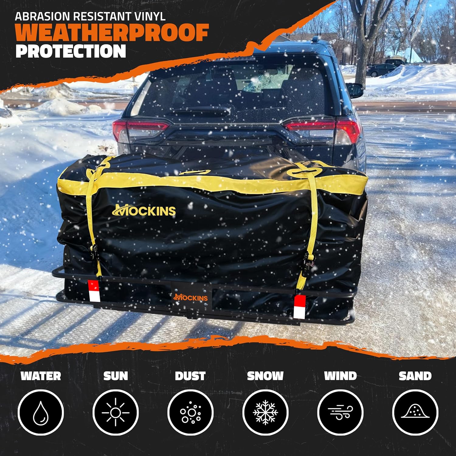 Mockins 20 CuFt Waterproof Cargo Bag for Hitch Carrier All-Weather 500D PVC | 60"x20"x29" Trailer Hitch Cargo Carrier Bag | Truck Bed Storage w/ Straps, Lock & Bag | Rugged Vehicle Soft-Shell Carriers