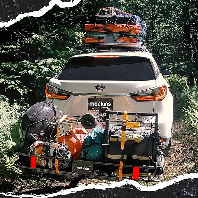 Mockins 60"x20"x6" Trailer Hitch Cargo Carrier | Weatherproof Steel Folding - Image 4