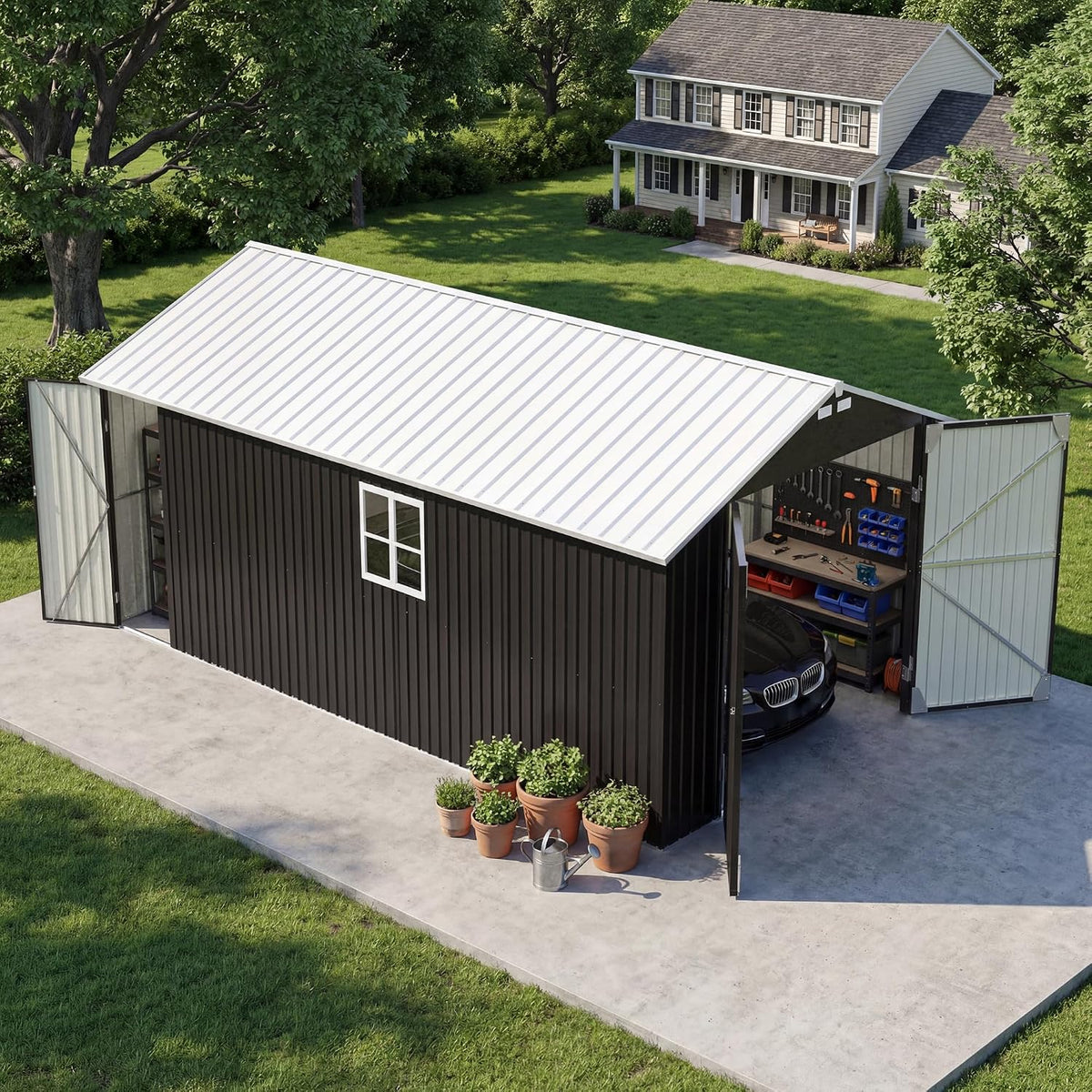 patiowell 12x20 ft enclosed metal carport, large heavy, main product view