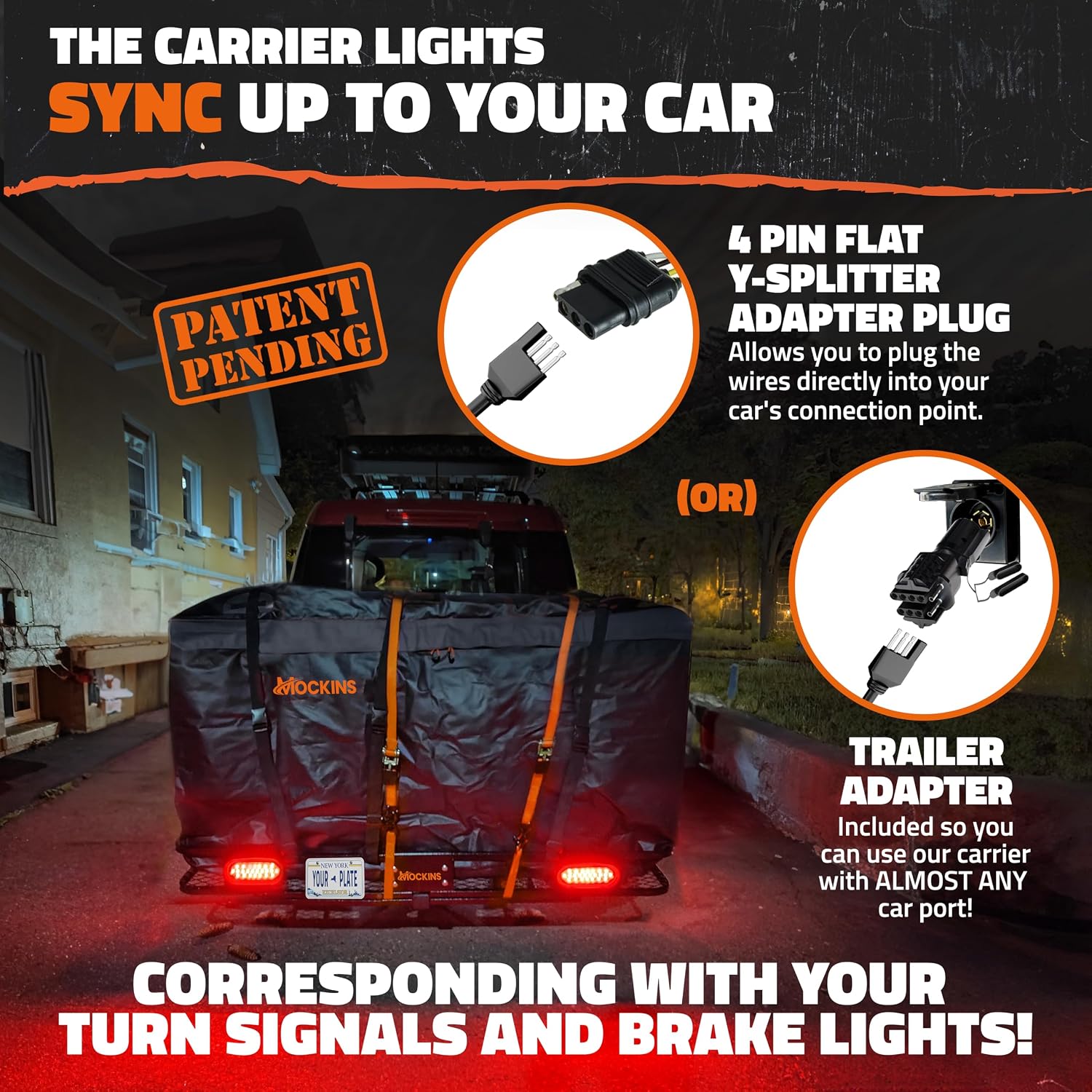 Mockins Trailer Hitch Cargo Carrier w/License Plate Holder & Rear Lights | 60"x20"x6" Heavy Duty 500 Lbs. Capacity Cargo Carrier Hitch Mount Basket | Folding Luggage Rack for SUV Car Truck & RV