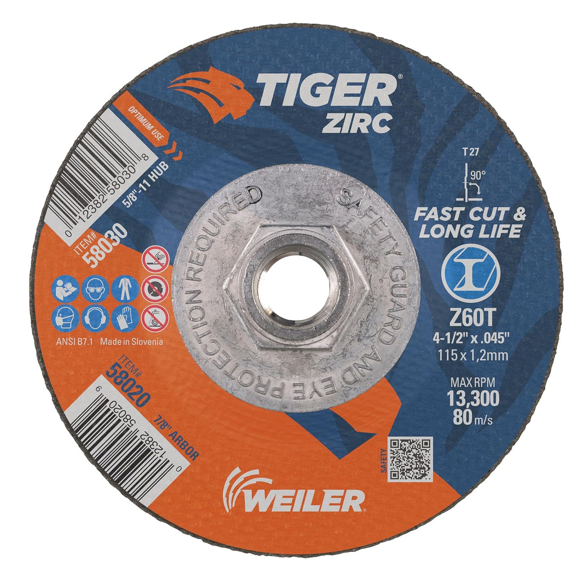 weiler 58030 4-1/2 inch cutting wheel, tiger zirc, main product view