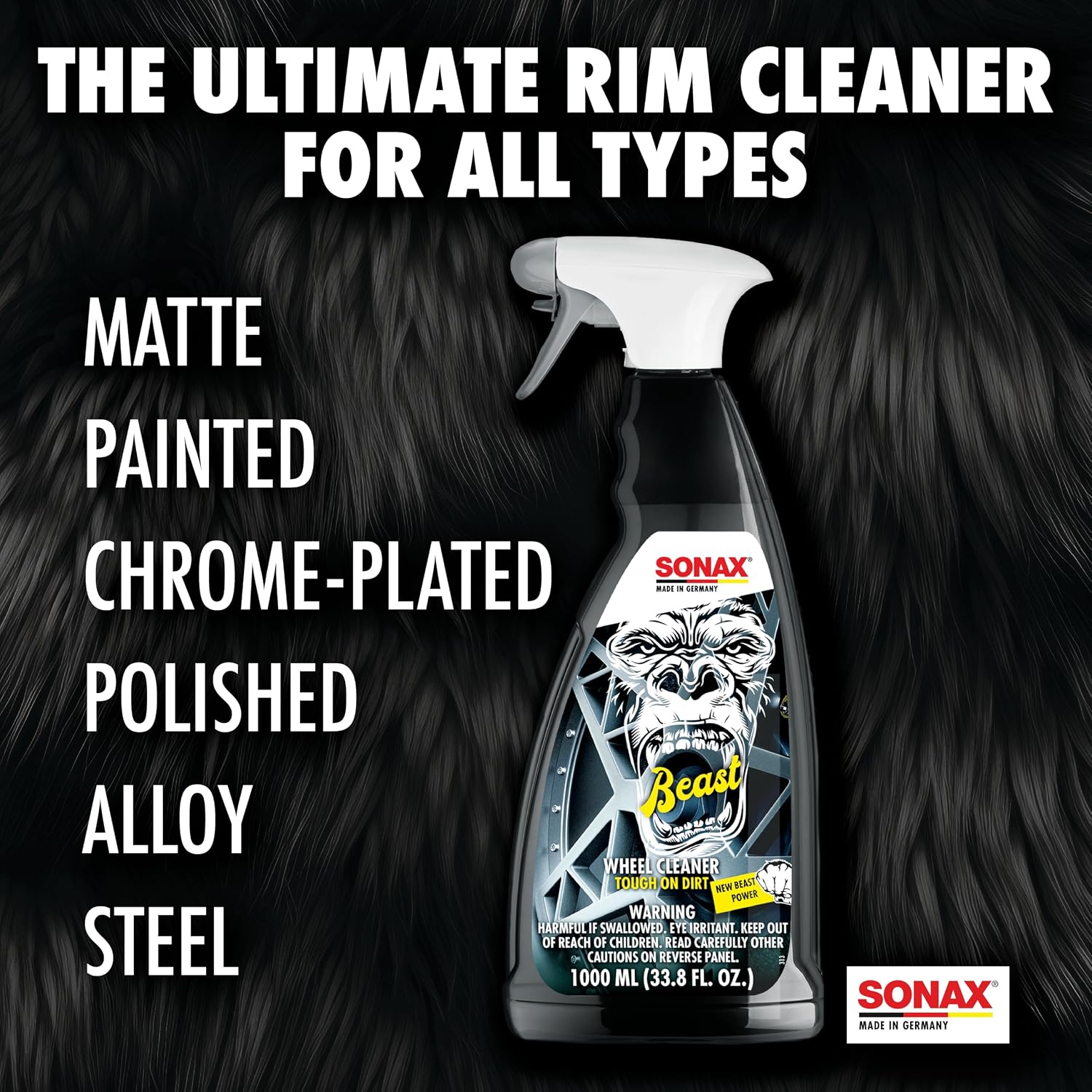 SONAX Beast Wheel Cleaner | Color-Changing Formula for Wheels & Rims | Dissolves Baked-On Contamination, Road Grime & Iron Particles | Safe for Factory and Aftermarket Finishes | 1 Liter | 33.8 oz