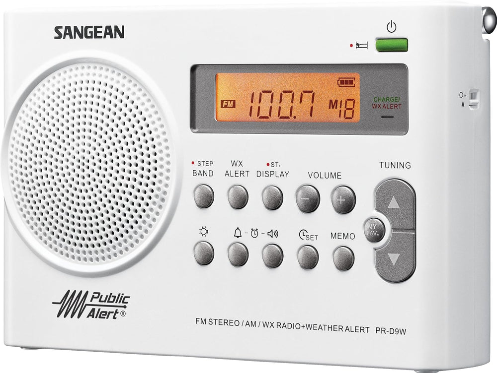 Sangean PR-D9W Portable AM/FM/NOAA Alert Radio with Built-in Battery Charger,...