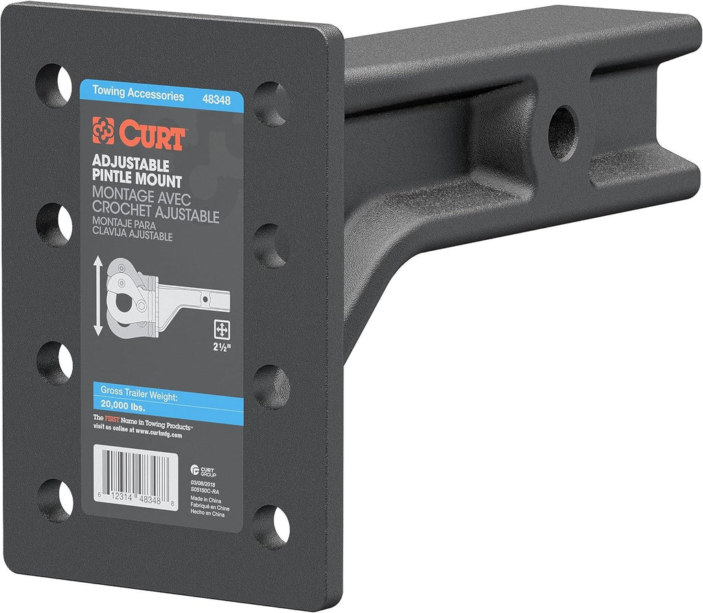 CURT 48348 Adjustable Pintle Mount for 2-1/2-Inch Hitch Receiver, 20,000 lbs., 7-1/4-Inch Height, 10-3/4-Inch Length