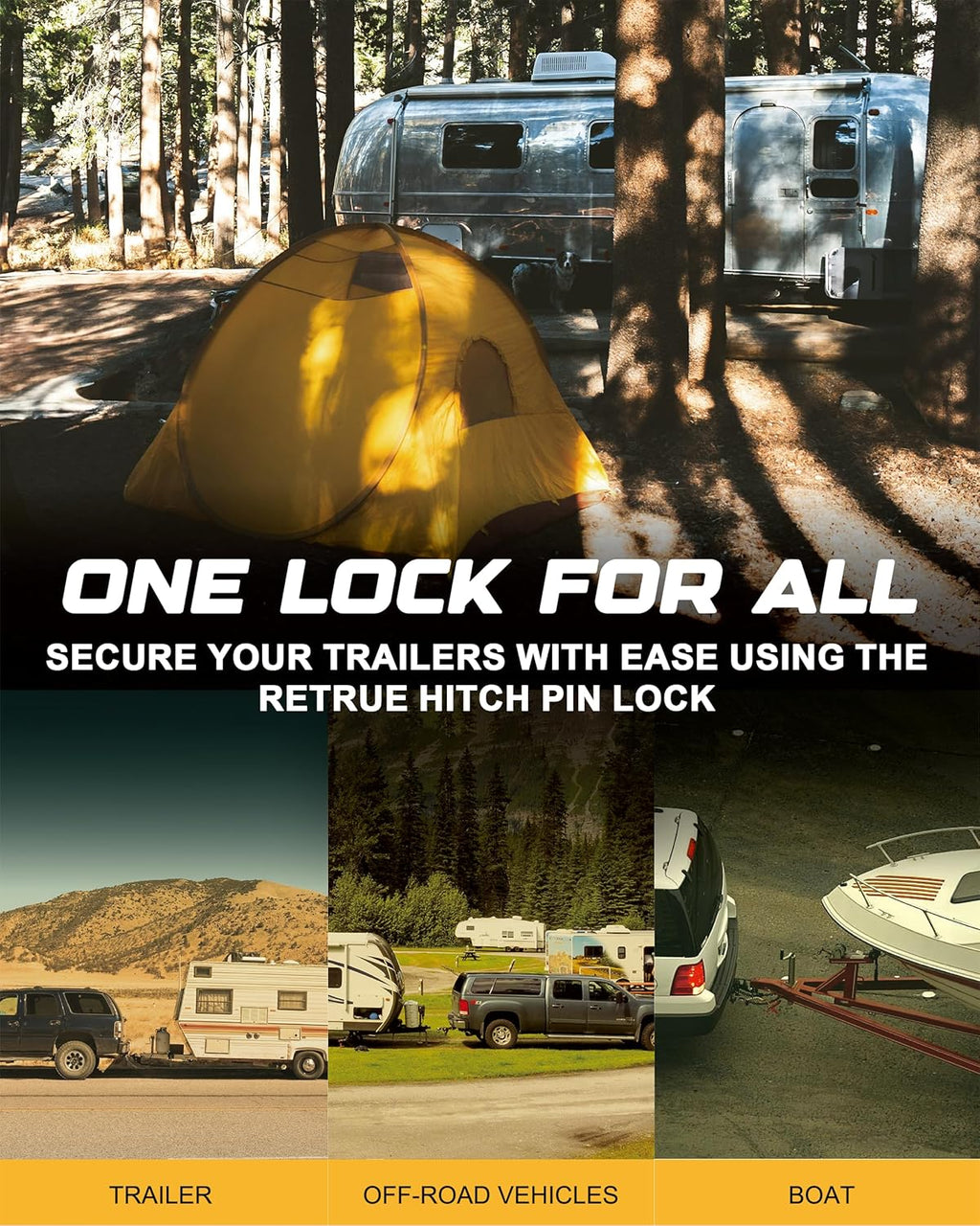 RETRUE Trailer Hitch Receiver Pin Lock, Suitable for 2 Inch Receiver, 5/8" Dia Hitch Lock for Securely Locking Trailer Hitch with Two Keys, Black