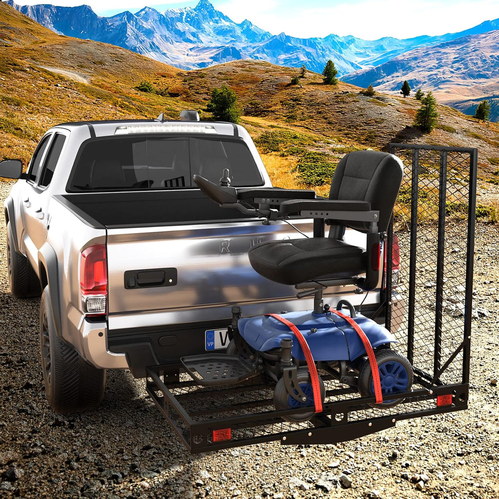 Goplus Mobility Scooter Carrier, 50” x 29.5” Folding Wheelchair Carrier for Car with 42” Ramp, Stabilizer & 2 Tie Down Straps, 500 LBS, Fit 2" Hitch Receiver, Hitch Cargo Carrier for SUV Car