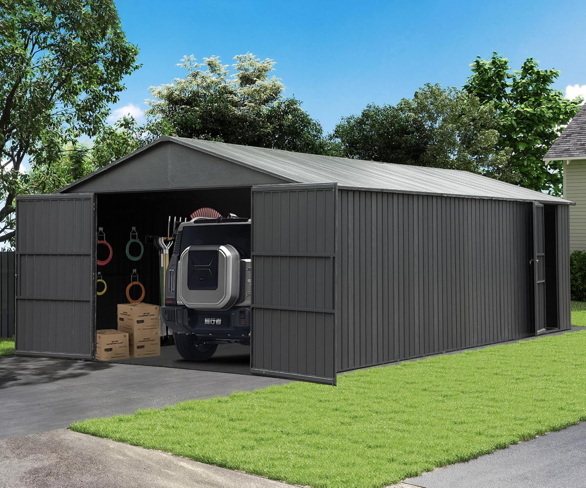 Domi 12x15FT Outdoor Metal Garage Shed, Extra Large Carport