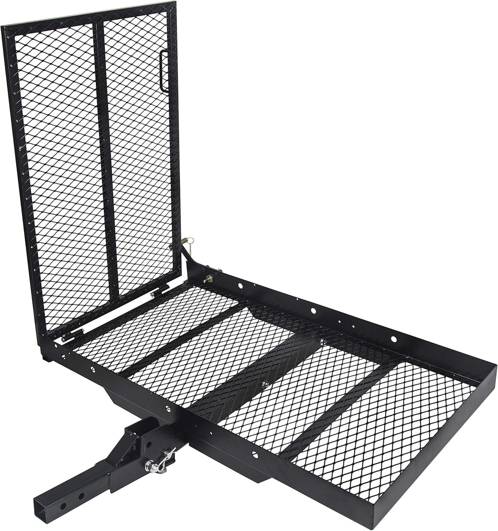 ECOTRIC 46.2 X 26.8 X 38.7 Inch Hitch Cargo Carrier W/Ramp Foldable 500 Lbs | Trailer Hitch Mount Steel Wheelchair Carrier Mobility Scooter Ramp 2" Hitch Receiver for Snow Blower SUV Truck Van Car