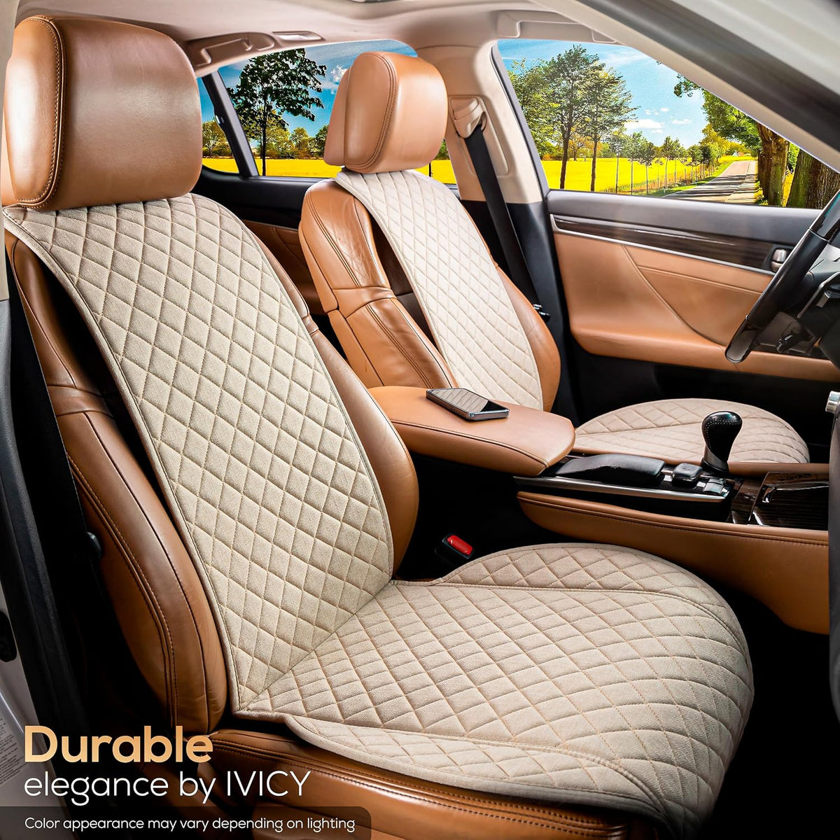 ivicy faux linen front car seat cover, seat, front angle view