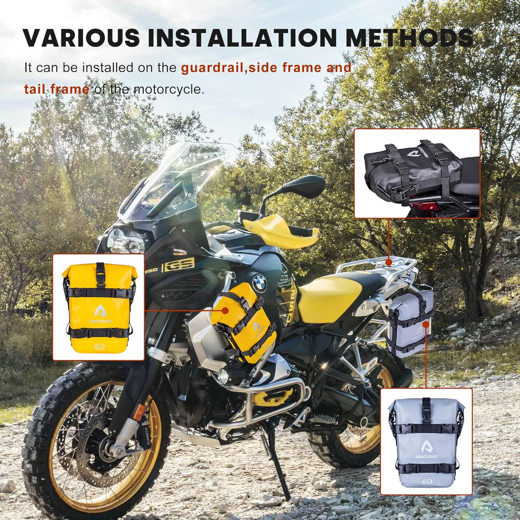 Motorcycle Bumpers Bag Waterproof 6L 8L 15L Motor Crash Bar Bag with Shoulder Strap Motorcycles Side Frame Bag Riding Tools Accessories(6L Black TPU)