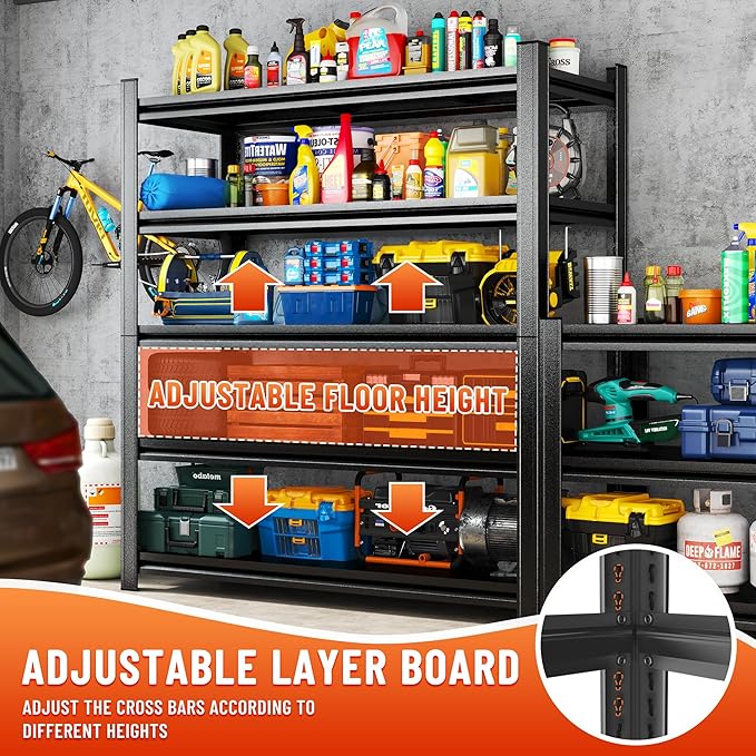 63''H Heavy Duty Metal Shelving Unit, 2000 lbs Total Capacity, Dual-Layer Column - Image 8
