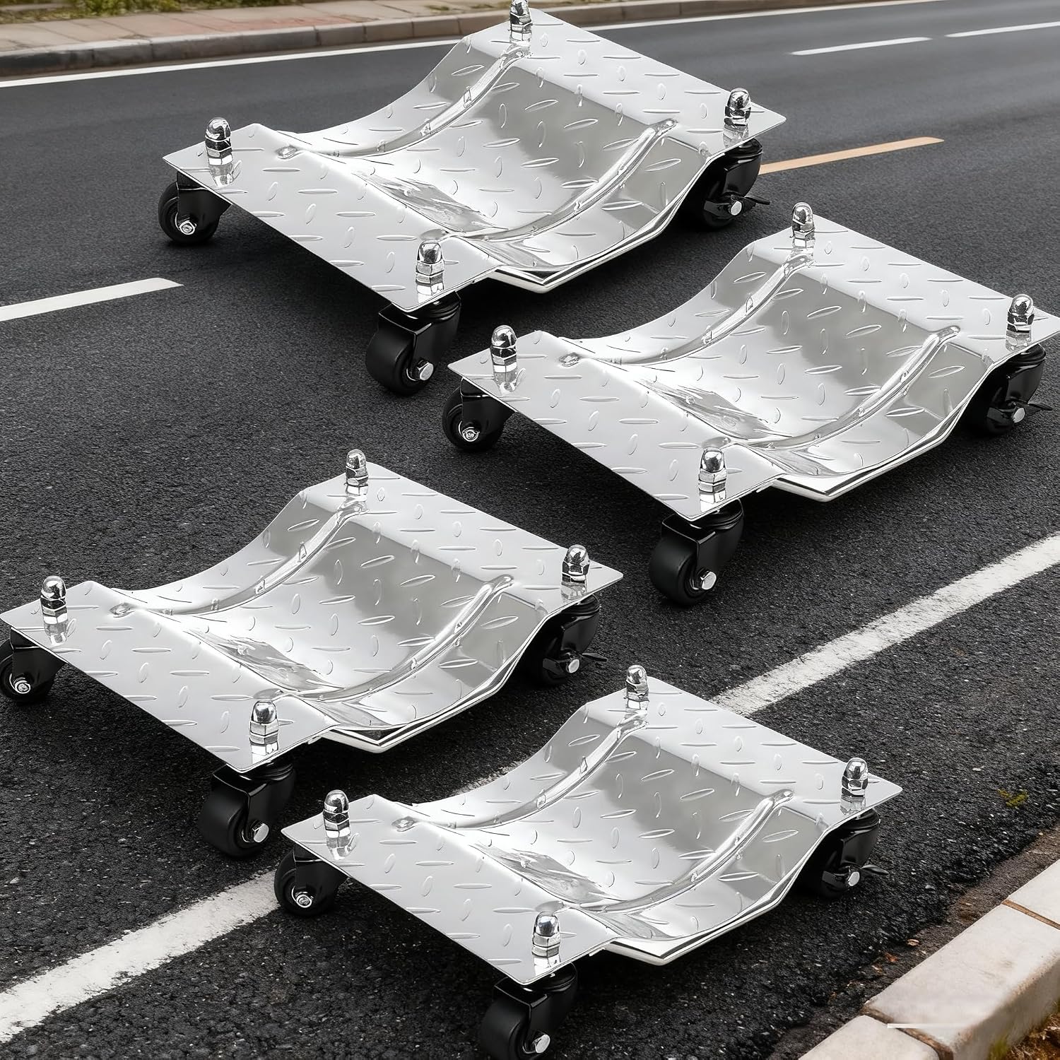 GarveeHome Car Wheel Dolly, 6000LBS Load Bearing Car Dolly Set of 4, Heavy-Duty Vehicle Dolly for Moving Cars, Trucks, Trailers, Motorcycles and Boats, Silver