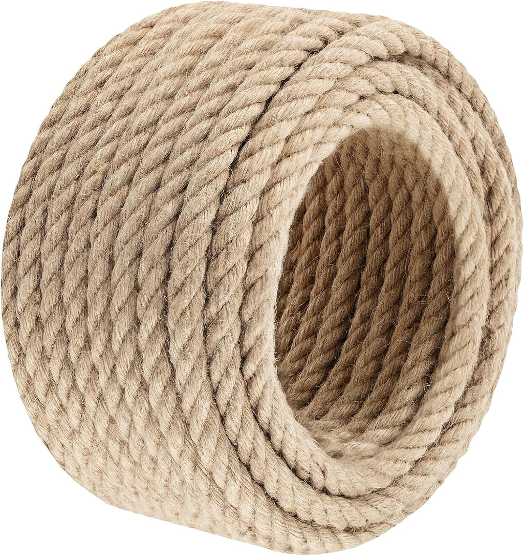Jute Rope Heavy Duty - 1/2inch 50ft Natural Twine Twisted Manila Hemp Ropes Indoor and Outdoor Decorative Kits for Crafts Porch Swing Nautical Tug of War Deer Hunting Landscaping