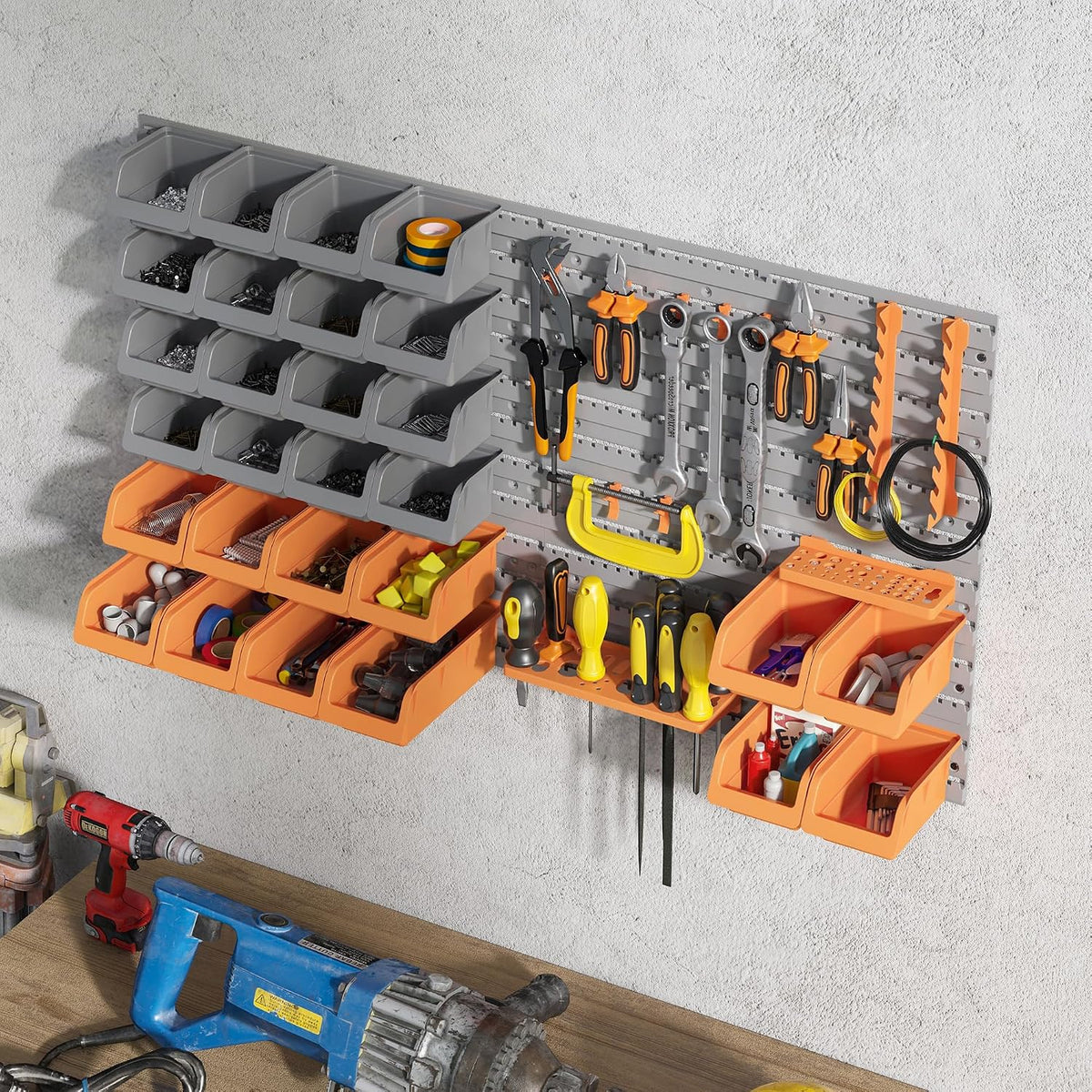 durhand wall mounted storage bins pegboard tool organizer, view 9