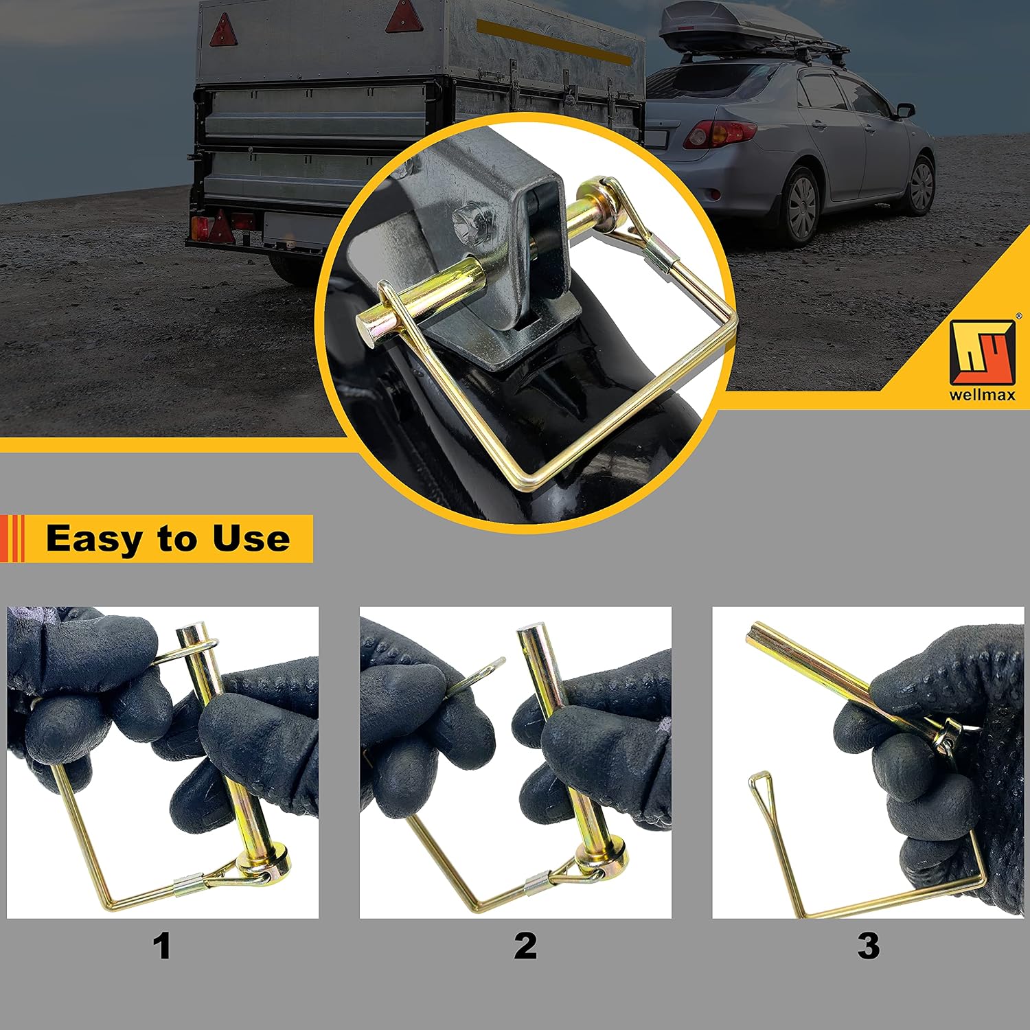 Wellmax 20 Pcs Trailer Hitch Pin in 1/4", 5/16" and 3/8" Diameter Zinc-Plated Heavy Duty Shaft Locking Pin, Trailer Pin for Trailer Lock and Hitch Pin Lock for Farm Lawn Garden Wagons, Gold Color