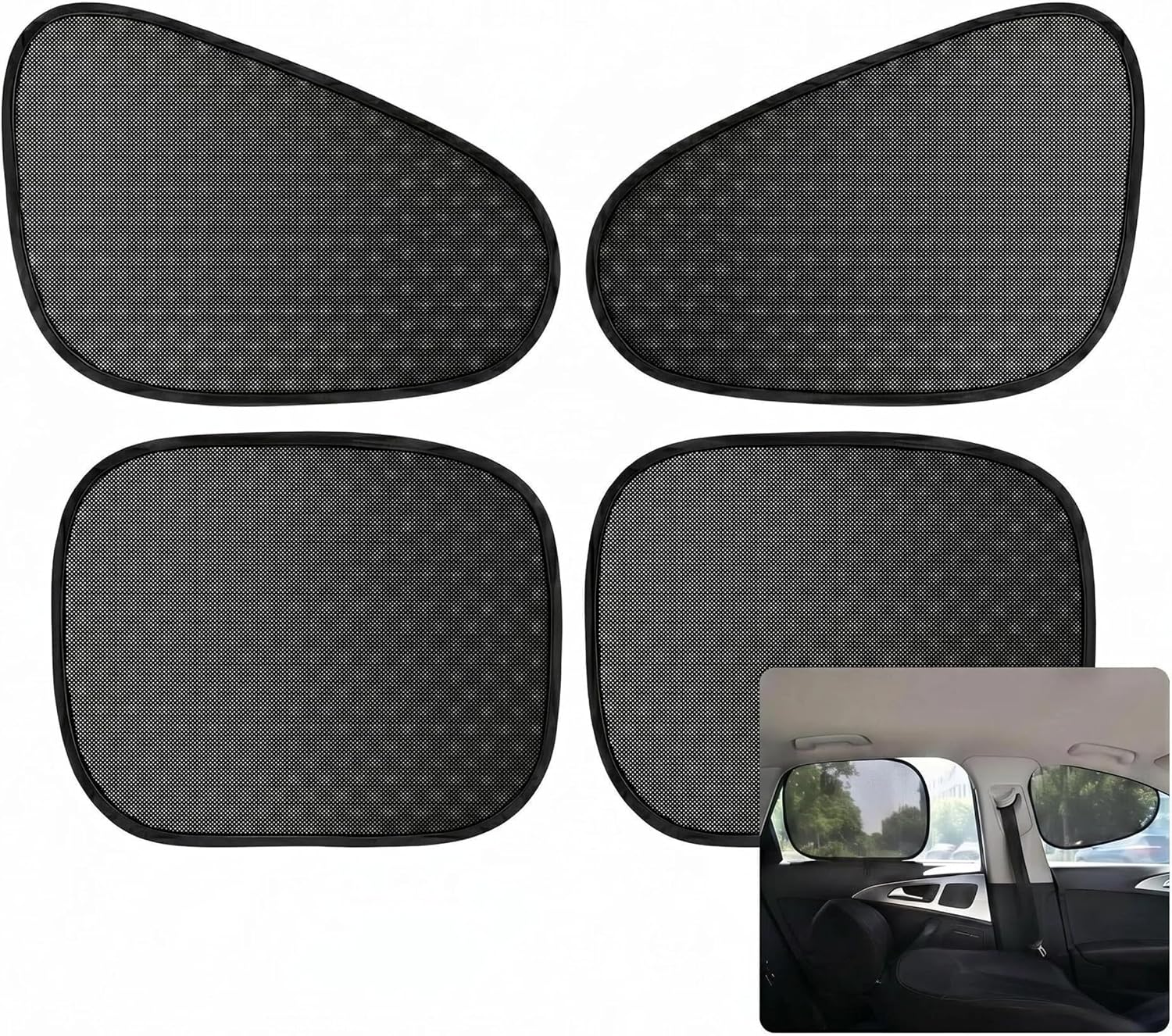 4 PCS Car Window Sun Shades, Static Suction Car Side Windows Sunshade, Front Rear Window Sunshades, Universal Car Accessories for Sun Protection & Privacy (Black)