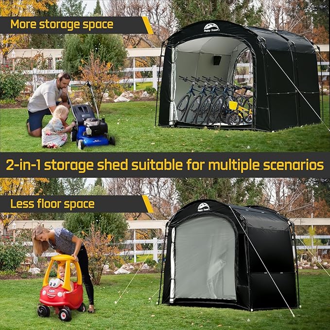 Happy Travel Bike Storage Tent, Outdoor 8×7×6.3ft Large 2-in-1 Portable Shed - Image 3