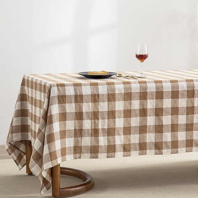 EVERLY 100% Yarn-Dyed Linen Rectangle Tablecloths 60x144Inches for Dining,Buf...