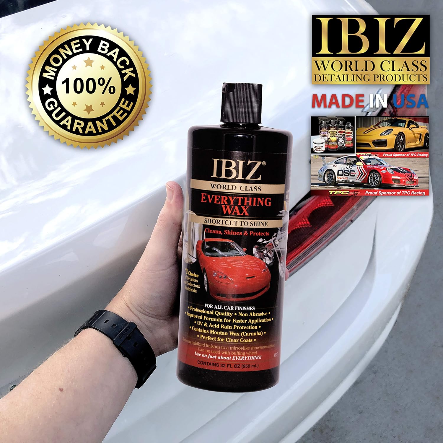 IBIZ® World Class Car Wax - 32oz Professional Grade, Premium Carnauba Car Wax for Ultimate Shine, Deep Gloss and Advanced Protection. Hydrophobic Top Coat - Safe For All Automotive Finishes.