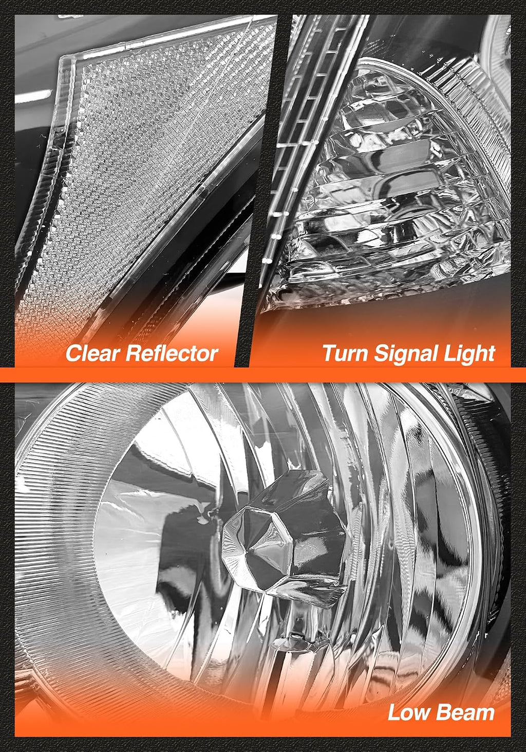 Headlights Assembly for 2008-2012 Honda Accord 4dr Black Housing Clear Reflector Clear Lens Headlamp Replacement Left and Right Pair NOT fit coupe models or Crosstour models(Bulbs not included