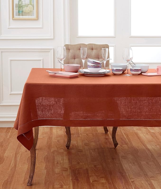 Solino Home Linen Tablecloth 60 x 156 Inch - Classic Hemstitch 100% Pure Line...