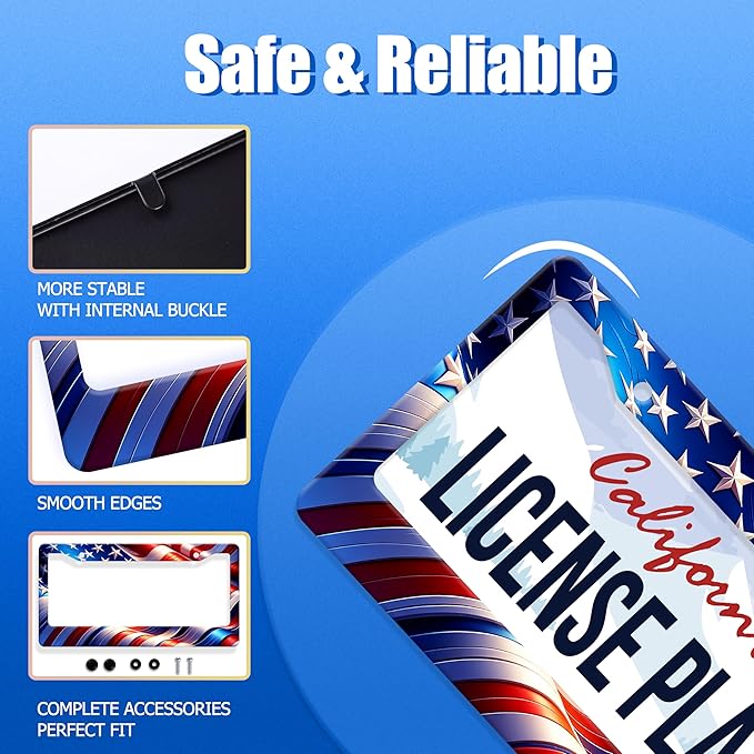 Watercolor American Flag License Plate Frame USA Flag License Plate Stainless - Image 2