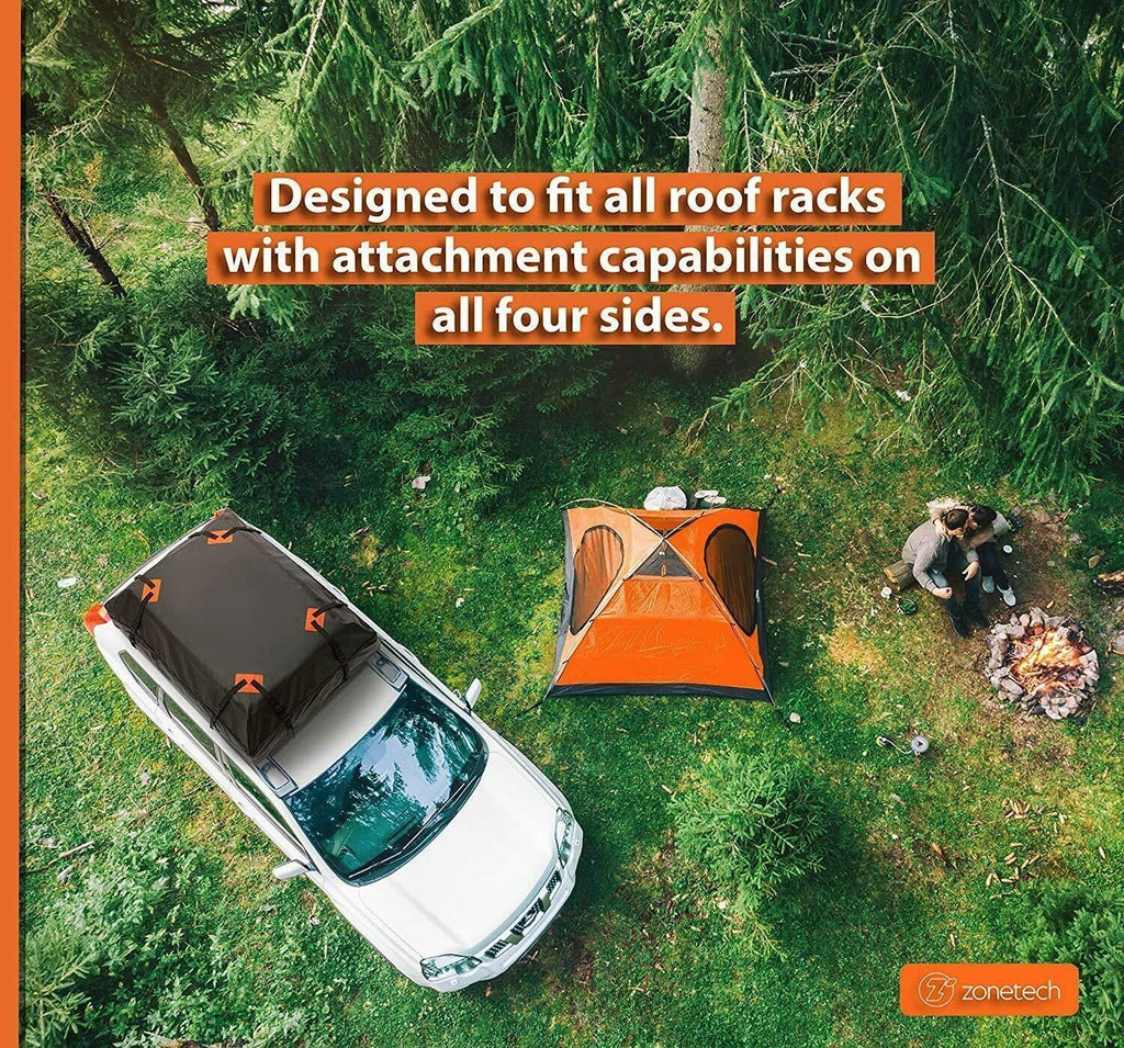 ZONETECH Durable Roof Top Waterproof Cargo Bag -Classic Black 15 Cubic Feet Premium Quality Universal Waterproof Fold-able Leak Proof Traveling Roof Top Car Bag