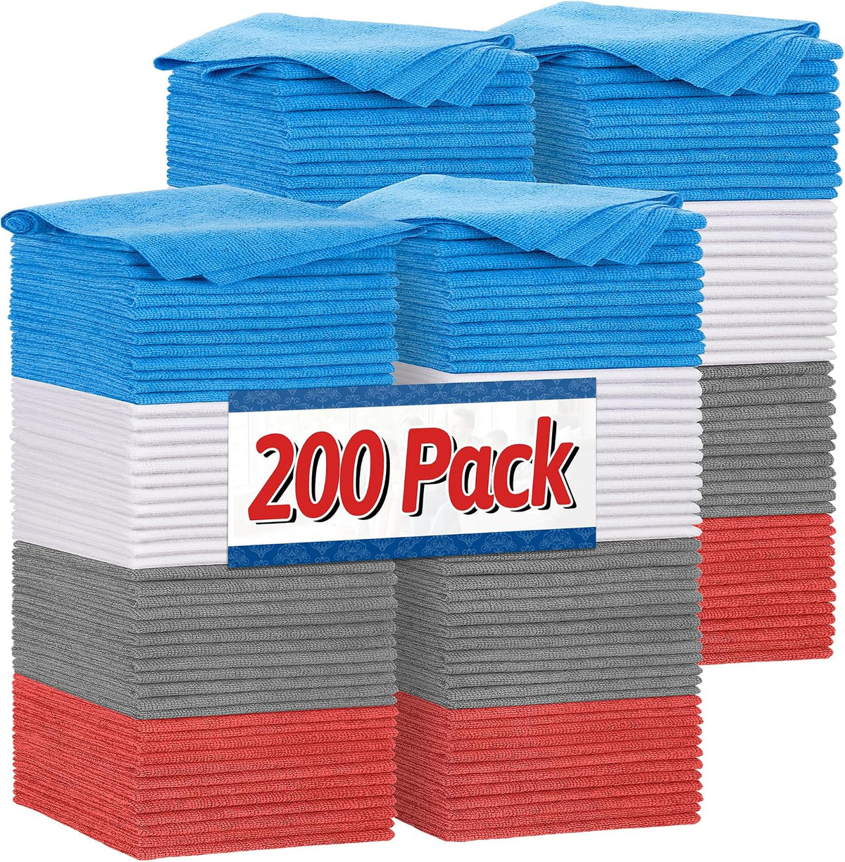 FIXSMITH Shop Towels, Microfiber Cleaning Cloth Bulk, 200 Pack Microfiber Towels