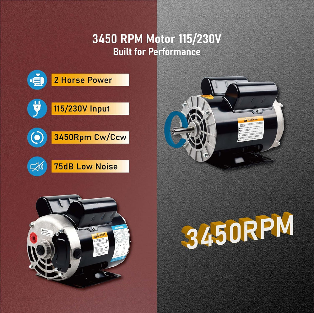 2HP Air Compressor Motor, 5/8" Keyed Shaft, 115/230V, 3450 RPM