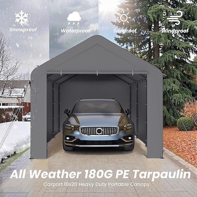 Carport 10x20 Heavy Duty Portable Garage w/Removable Sidewalls & Roll-Up Door - Image 4