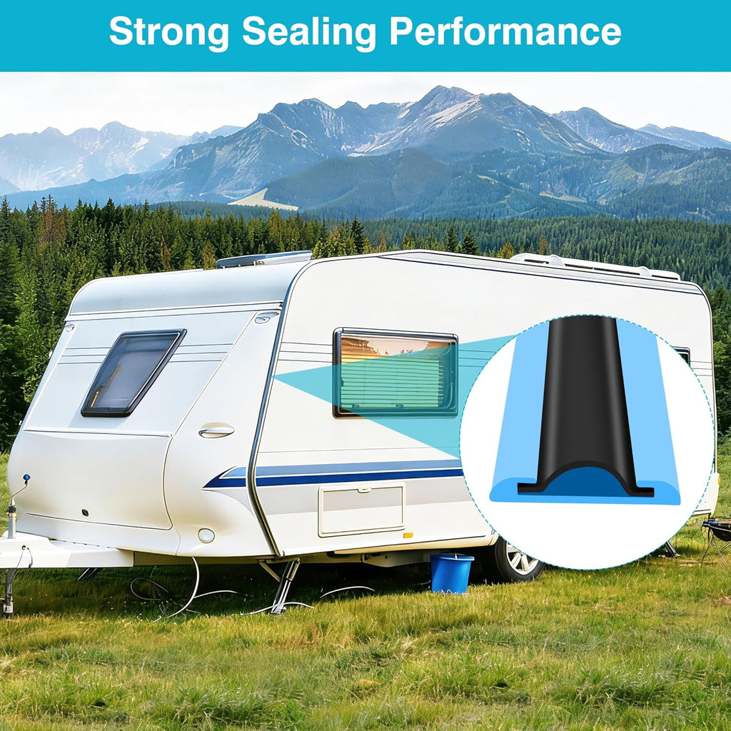 50 FT RV Trim Molding Insert, UV-Resistant RV Weather Stripping Exterior Replacement, Rubber Trim for Camper Travel Trailer Screw Cover Corner Gutter Channel Roof Edge, Vinyl Trim Insert 1 Inch Black