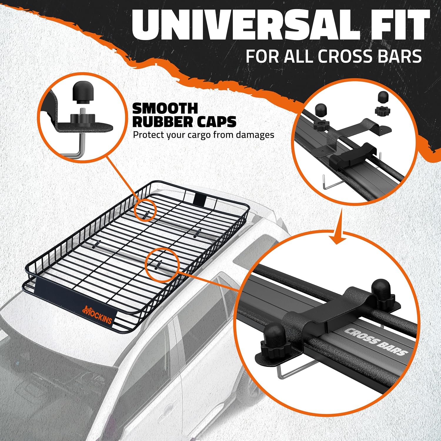 Mockins 90"x50"x6" XXL Heavy Duty Roof Rack Cargo Basket 2-Size Extendable | 250 Lbs Cap Steel Luggage Carrier for Car Rooftop Set w/ Straps| All-Weather Roof Cargo Carrier for SUV, RV, & Large Vehicles