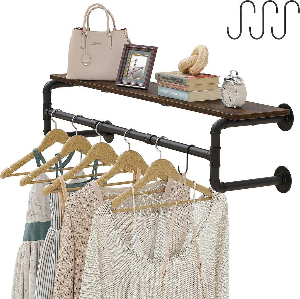 industrial pipe clothes rack with top shelf and, main product view
