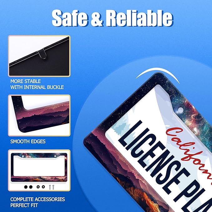 Mountain License Plate Frame Colorful Starry Sky Galaxy License Plate Stainless - Image 2