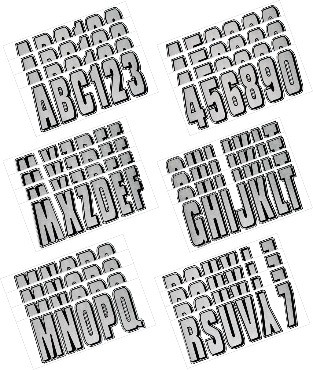Hardline Products USA Series 320 Boat Registration Numbers Kit - 3 Inch Silver/Black Marine Vinyl Decals - USCG Compliant Lettering for Hull, PWC & Jet Ski - Fuel & Fade Resistant