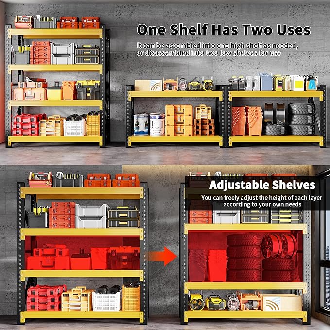 5000LBS Heavy Duty Garage Shelving 59" W Garage Storage Shelves 4-Tier Metal - Image 5