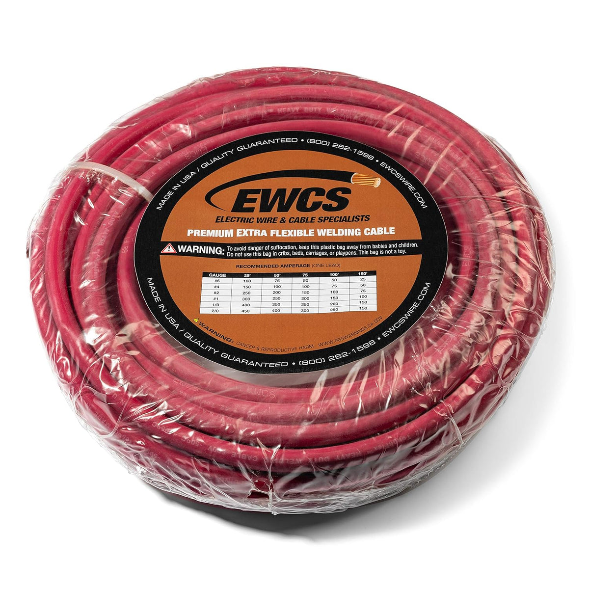 ewcs 2 gauge premium extra flexible welding cable, side view